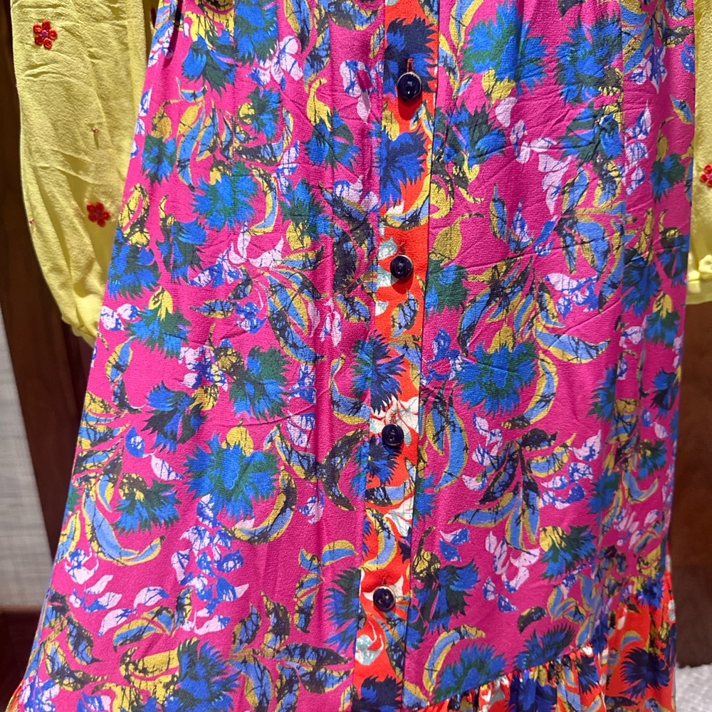 Saloni Red Pink Long Sleeve V-Neck Sundress - Picture 8 of 9